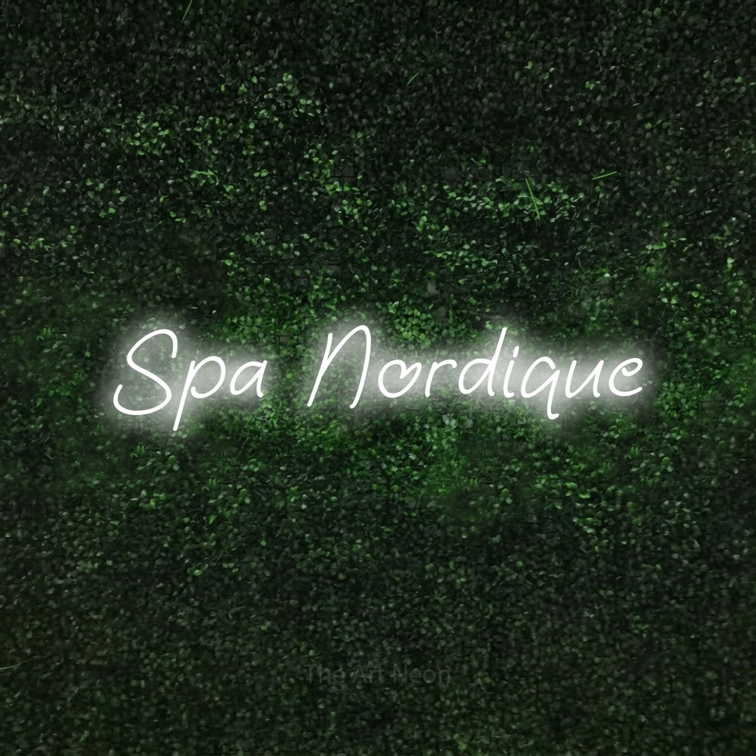 LED neon sign reading “Spa Nordique”, arranged in a single line.