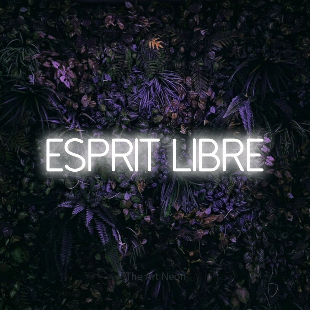 LED neon sign reading “Esprit Libre”, arranged in a single line.