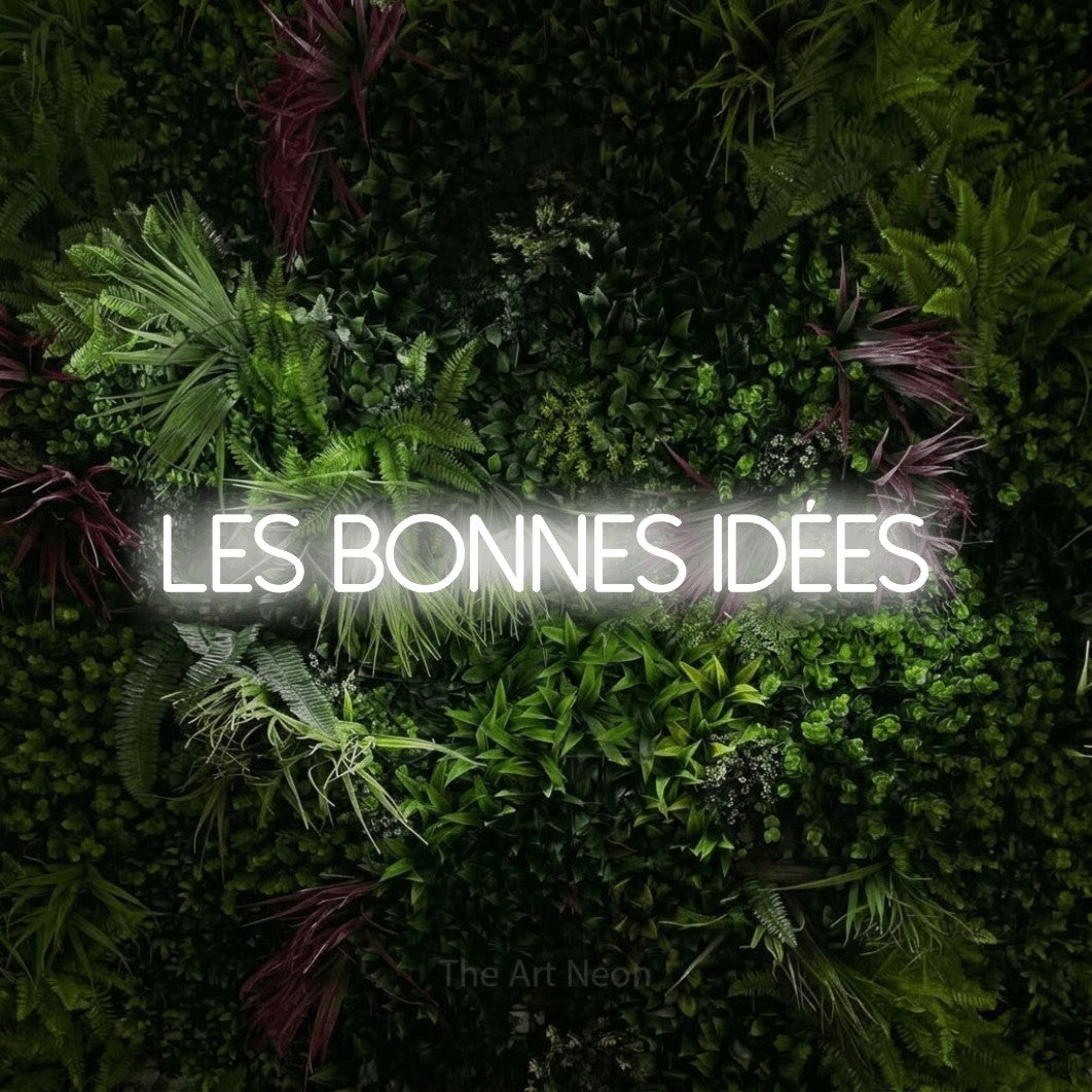 LED neon sign reading “Les Bonnes Idées”, arranged in a single line.
