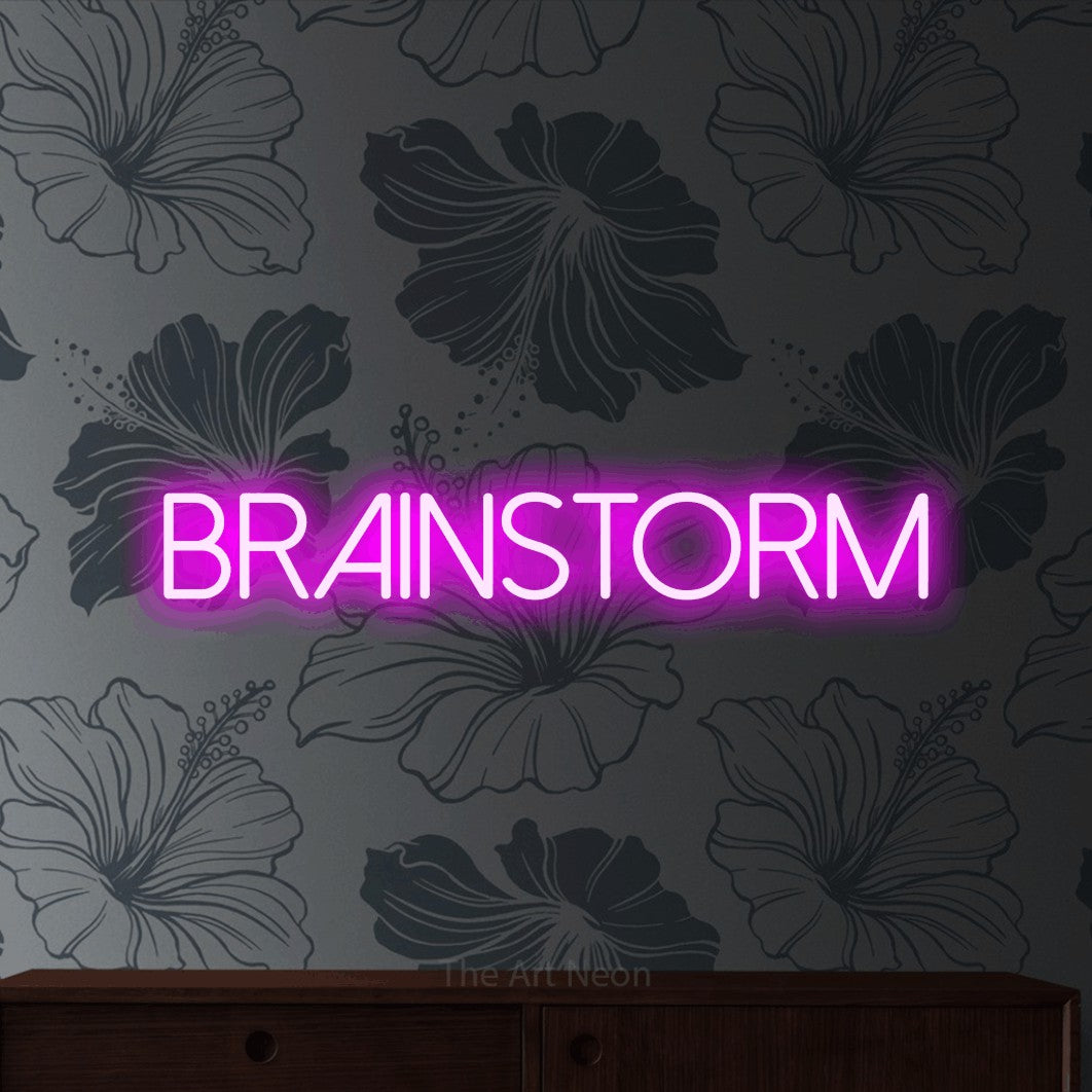 LED neon sign reading “brainstorm”, arranged in a single line.