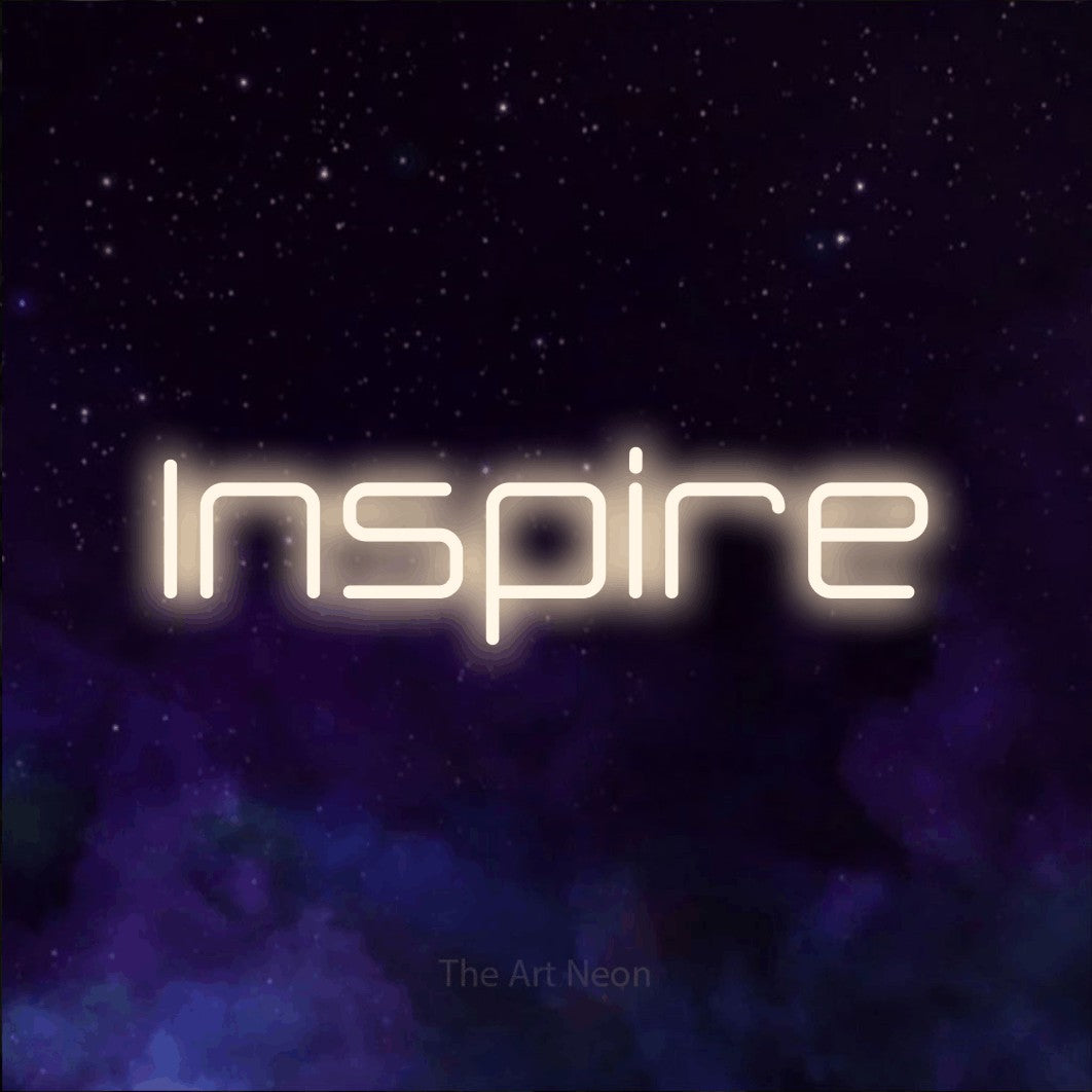 LED neon sign reading “Inspire”, arranged in a single line.