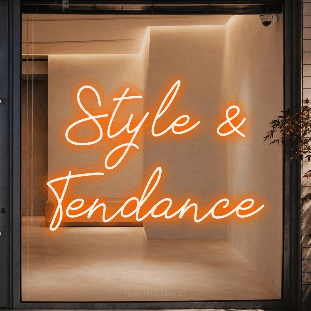 LED neon sign reading “Style & Tendance”, arranged in 2 lines.
