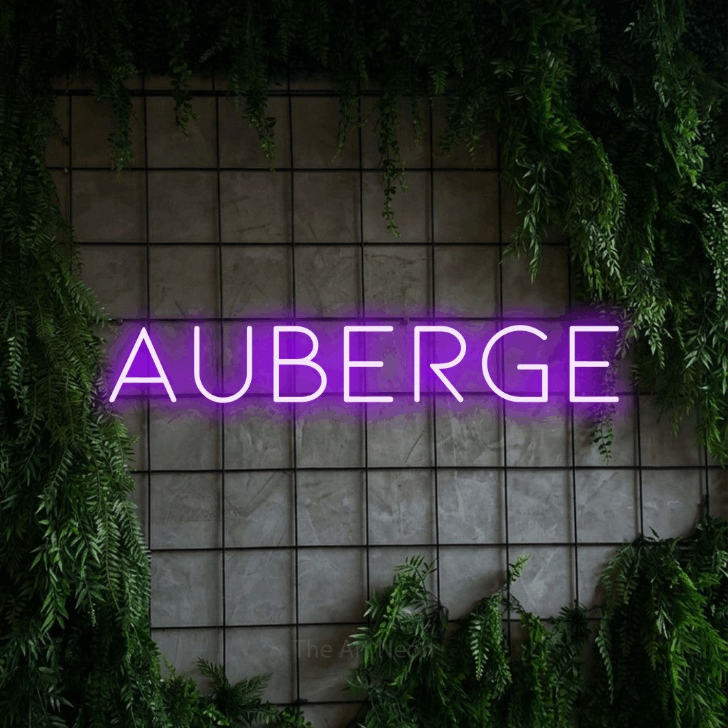 LED neon sign reading “Auberge”, arranged in a single line.