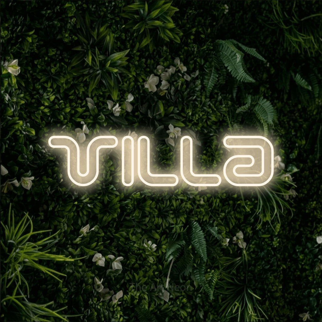 LED neon sign reading “Villa”, arranged in a single line.