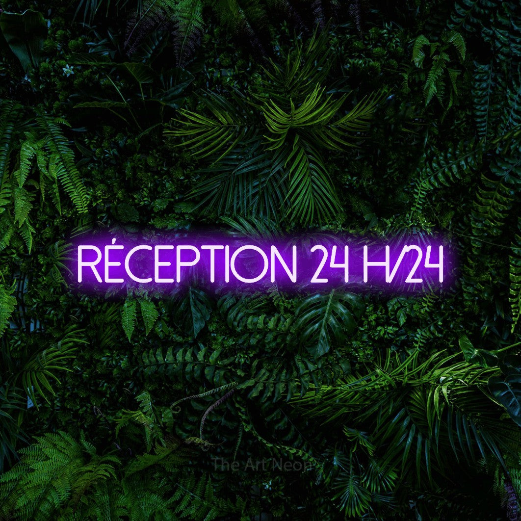 LED neon sign reading “RÉCEPTION 24 H/24”, arranged in a single line.