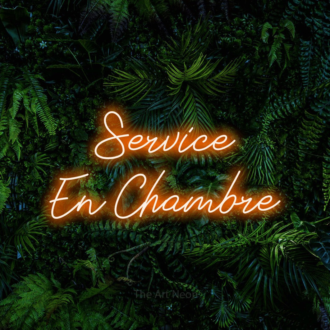 LED neon sign reading “Service En Chambre”, arranged in 2 lines.