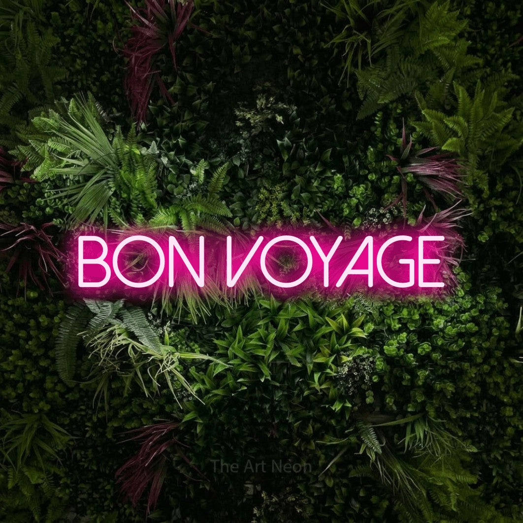LED neon sign reading “BON VOYAGE”, arranged in a single line.