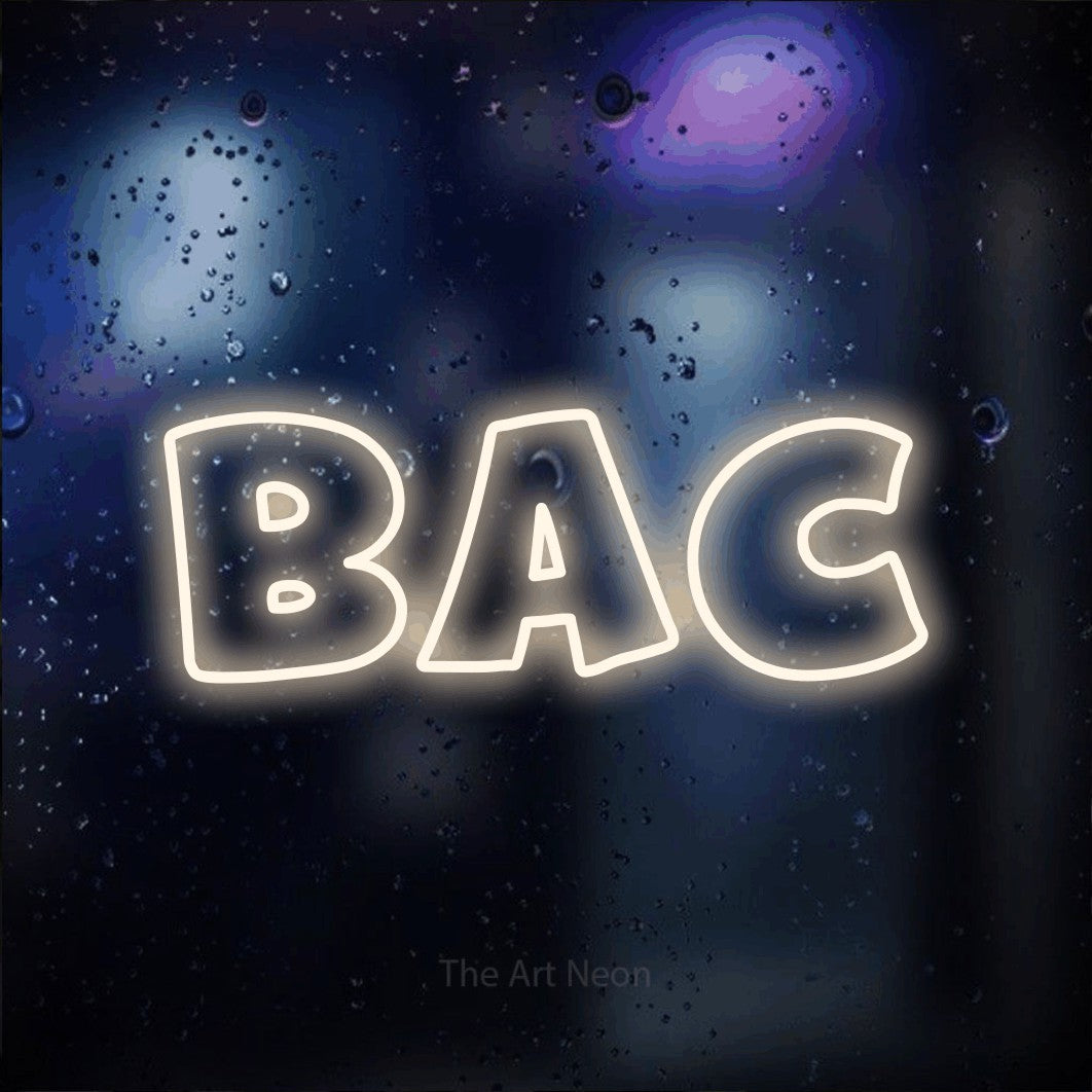 LED neon sign reading “bac”, arranged in a single line.