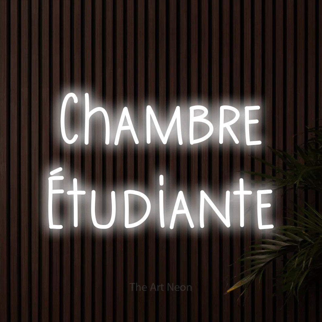 LED neon sign reading “Chambre Étudiante”, arranged in 2 lines.