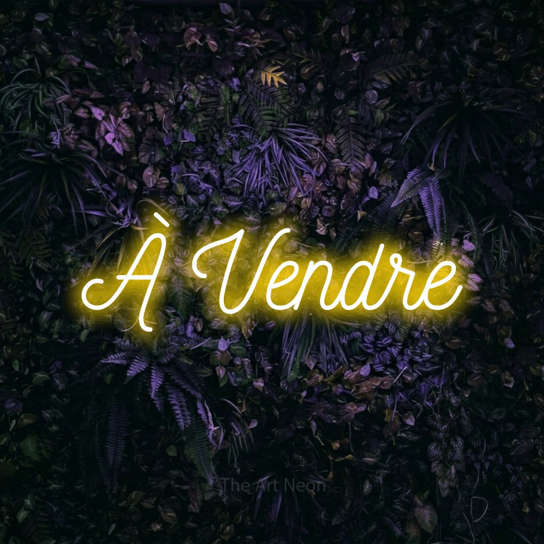 LED neon sign reading “À Vendre”, arranged in a single line.