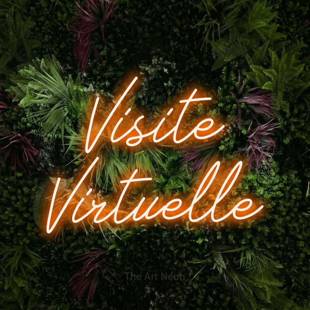 LED neon sign reading “Visite Virtuelle”, arranged in 2 lines.