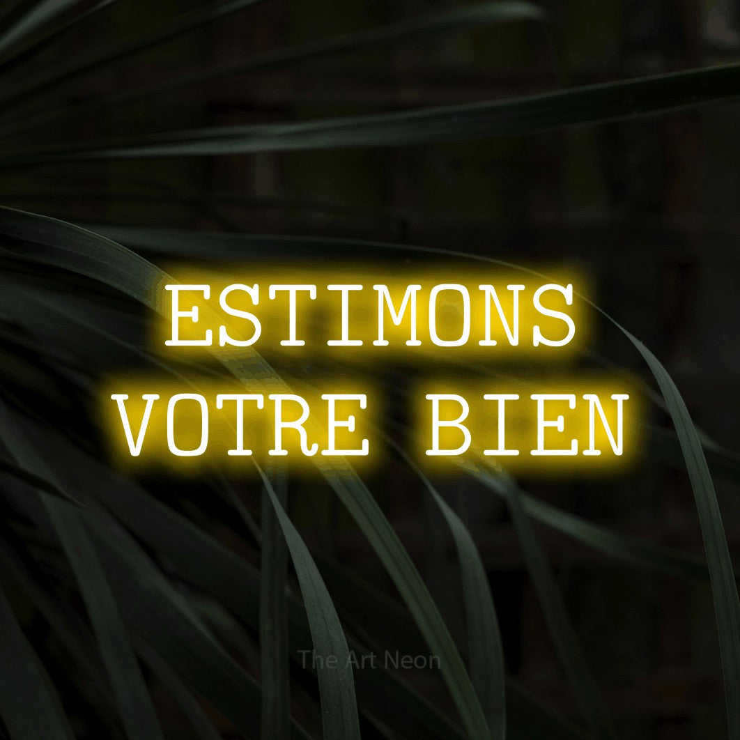 LED neon sign reading “ESTIMONS VOTRE BIEN”, arranged in 2 lines.