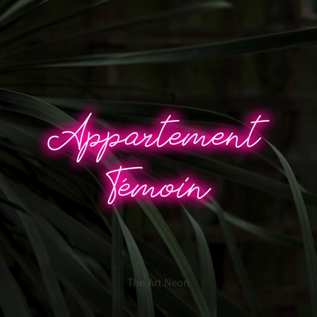 LED neon sign reading “Appartement Témoin”, arranged in 2 lines.