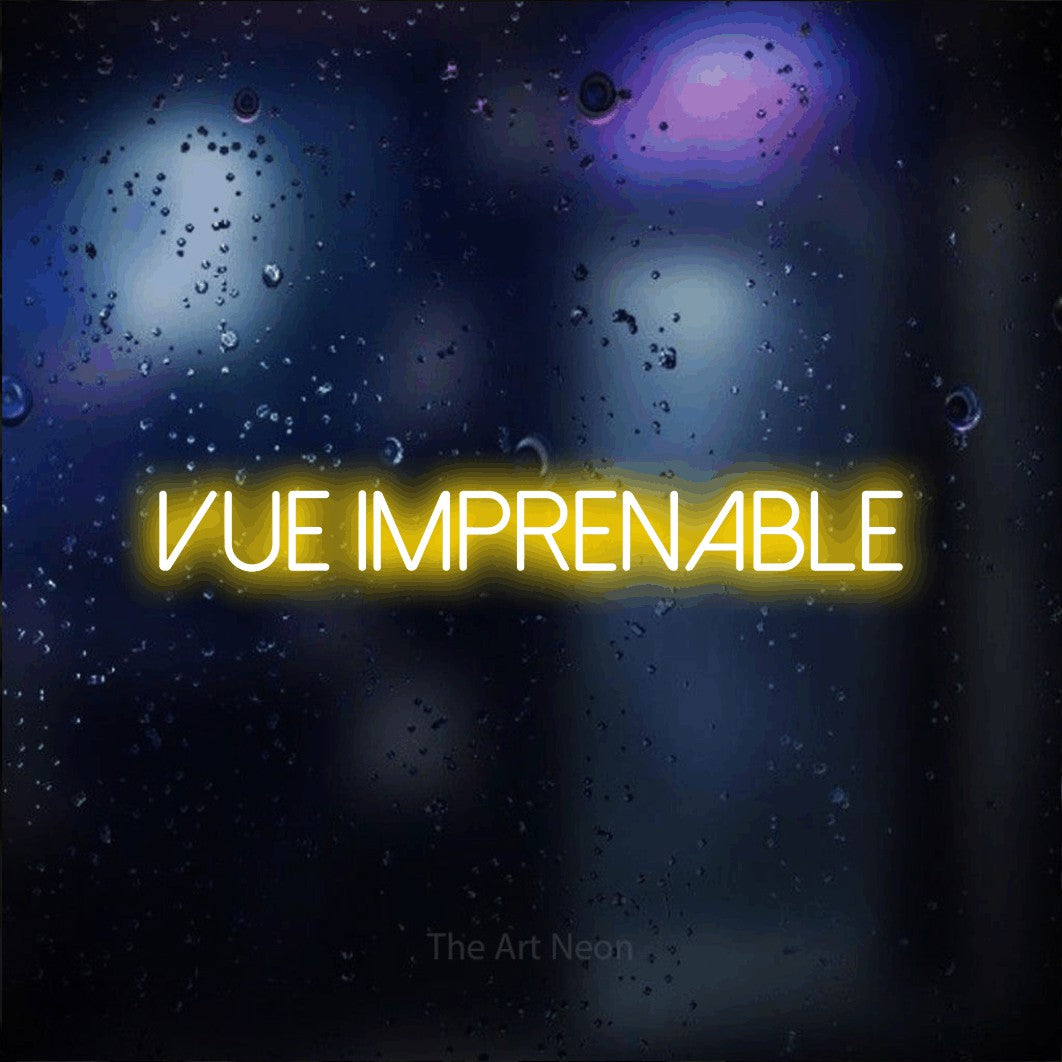 LED neon sign reading “vue imprenable”, arranged in a single line.