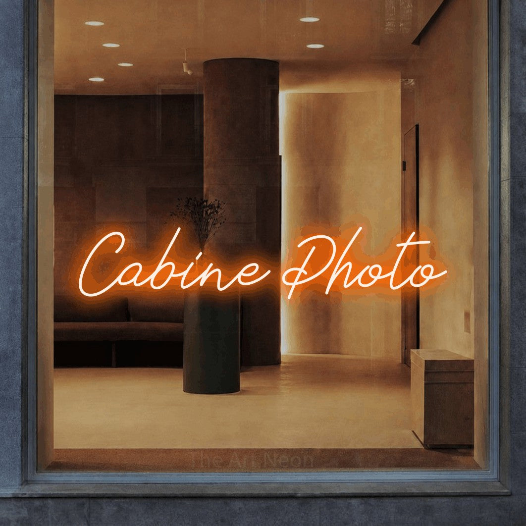 LED neon sign reading “Cabine Photo”, arranged in a single line.