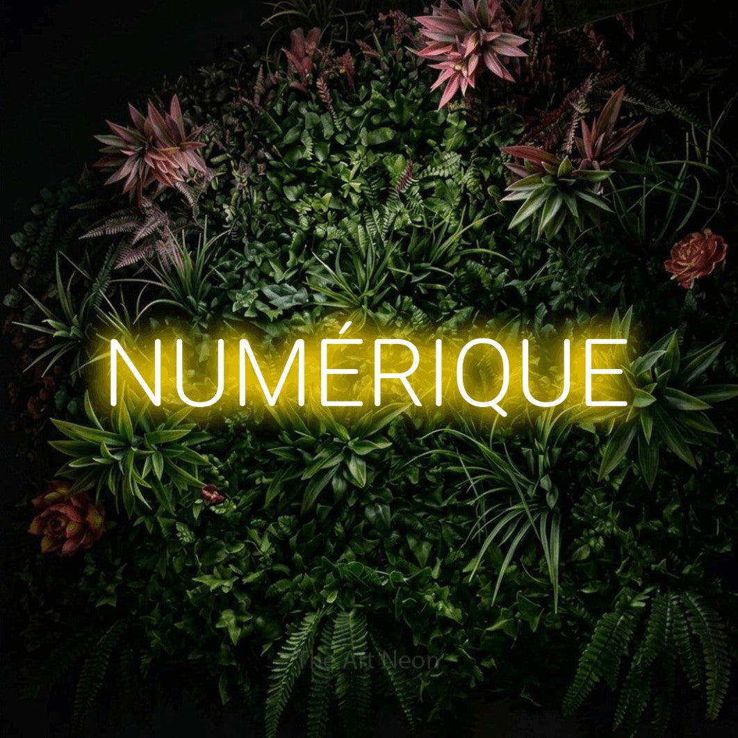 LED neon sign reading “NUMÉRIQUE”, arranged in a single line.