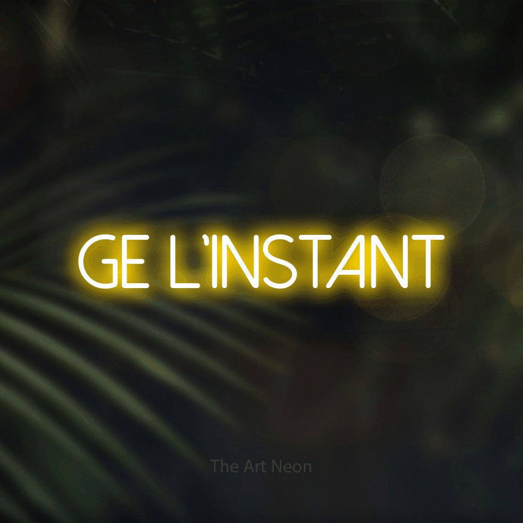 LED neon sign reading “fige l'instant”, arranged in a single line.