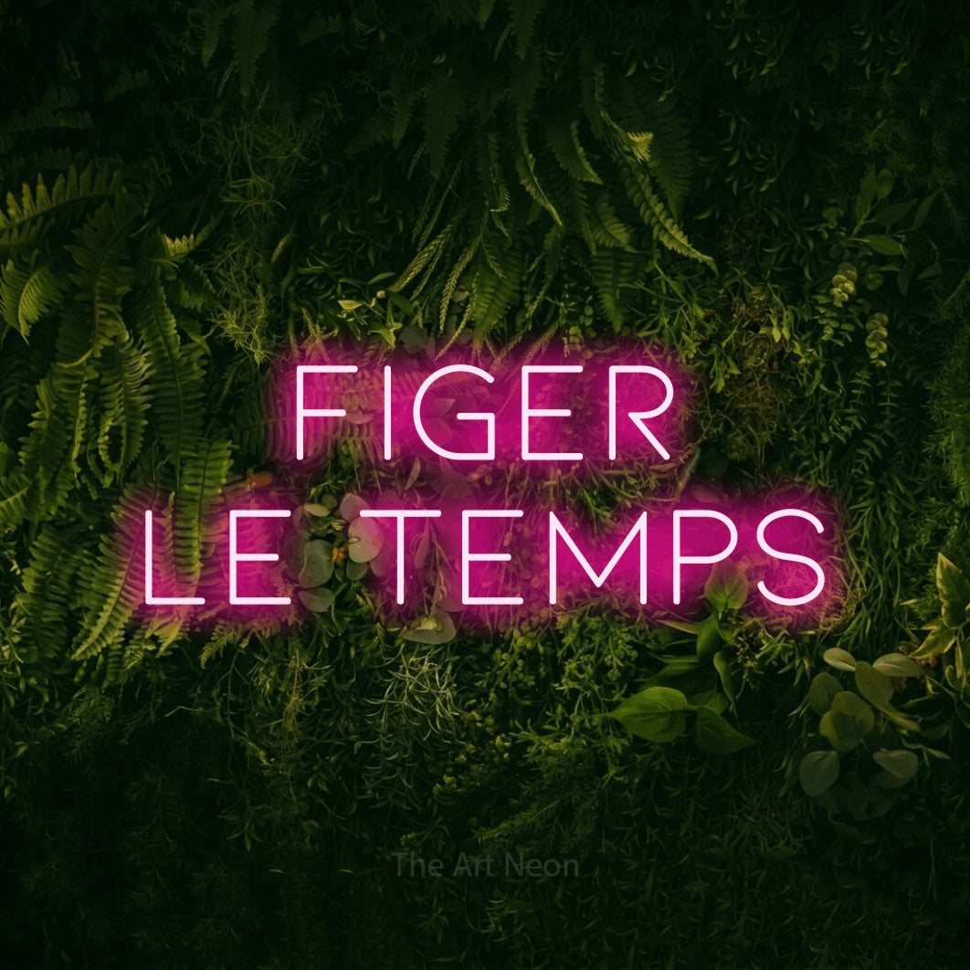 LED neon sign reading “FIGER LE TEMPS”, arranged in 2 lines.