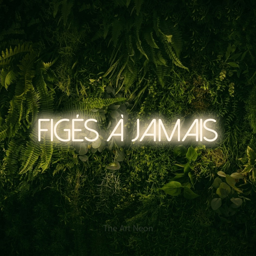 LED neon sign reading “FIGÉS À JAMAIS”, arranged in a single line.