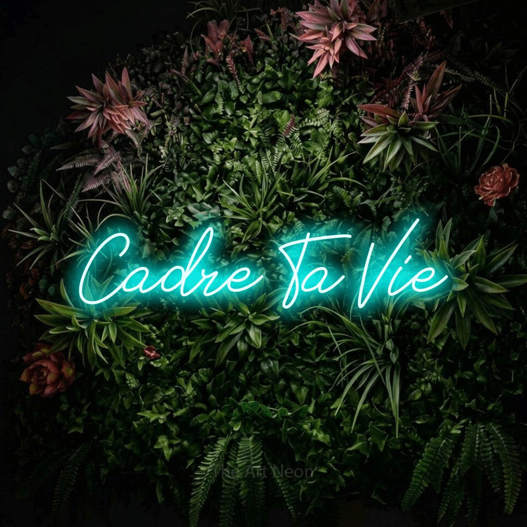 LED neon sign reading “Cadre Ta Vie”, arranged in a single line.