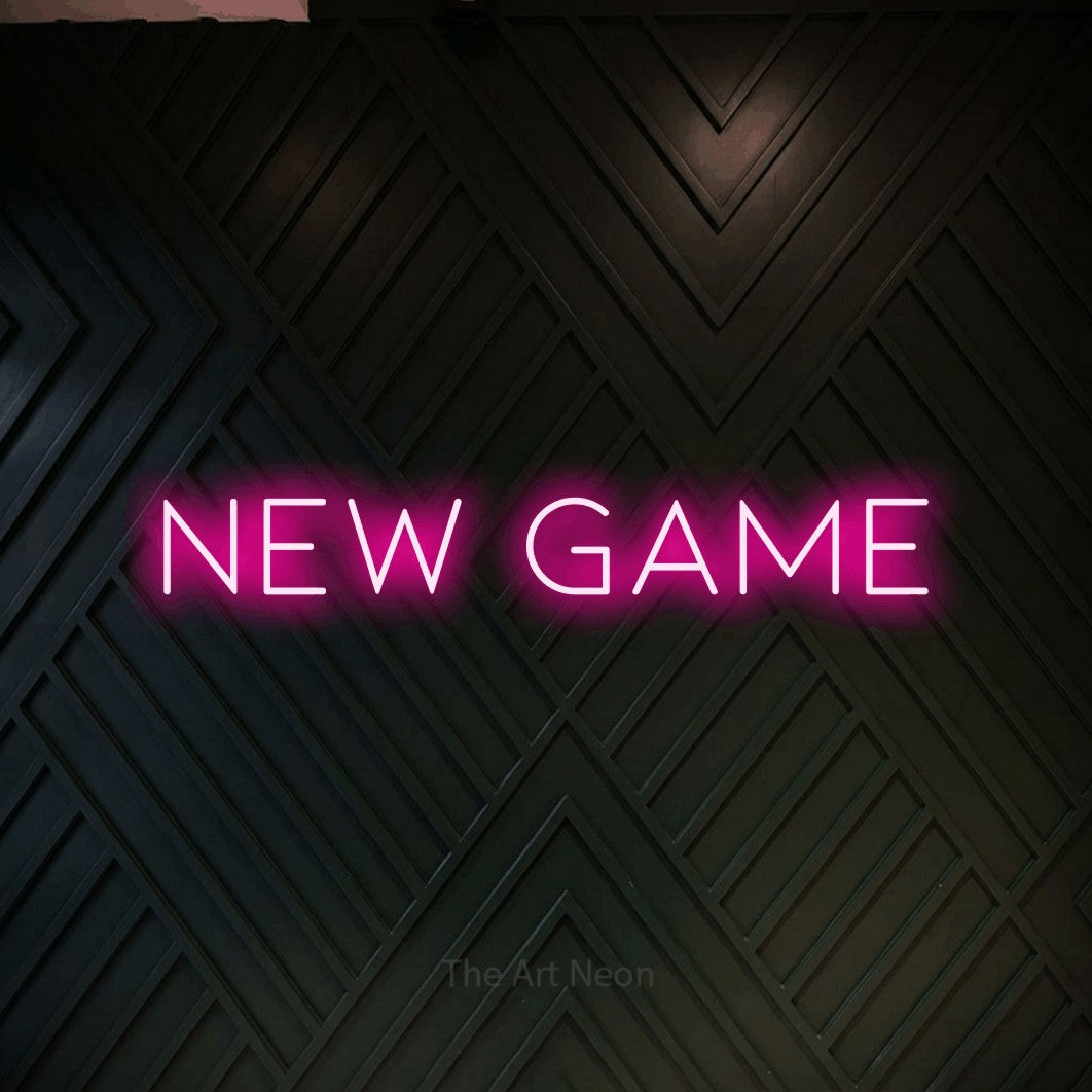 LED neon sign reading “New Game”, arranged in a single line.