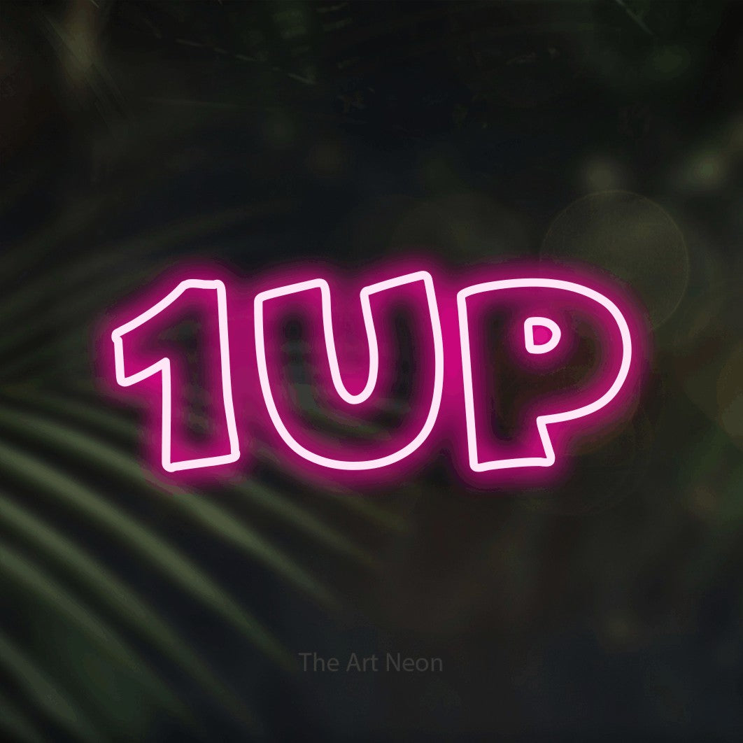 LED neon sign reading “1Up”, arranged in a single line.