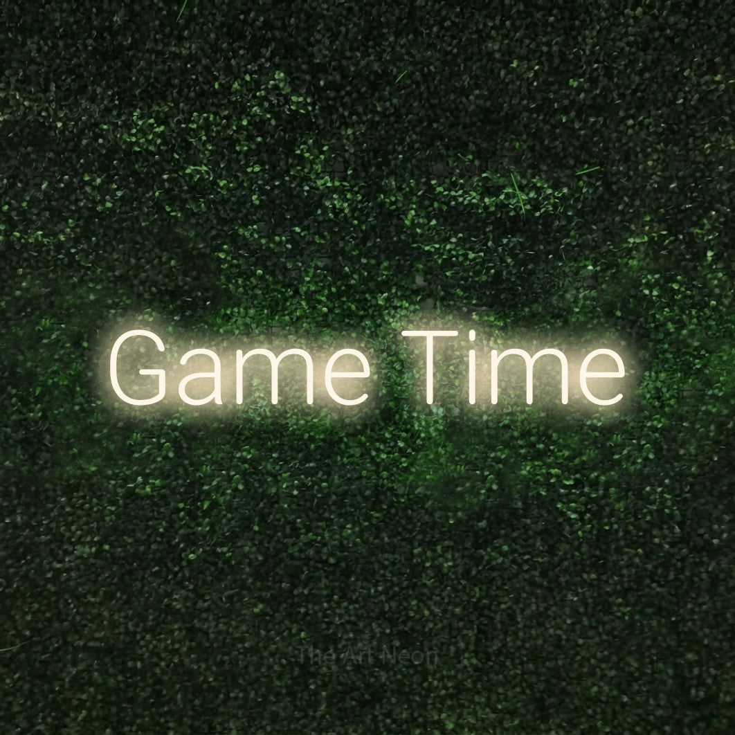 LED neon sign reading “Game Time”, arranged in a single line.