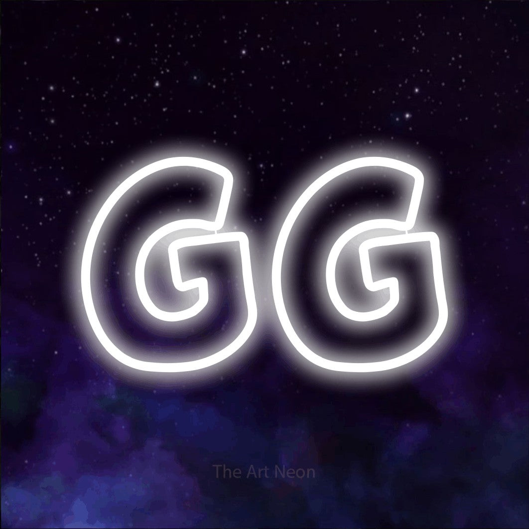 LED neon sign reading “gg”, arranged in a single line.