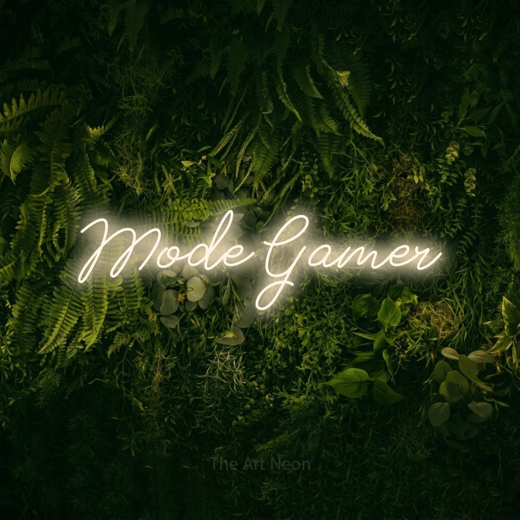 LED neon sign reading “Mode Gamer”, arranged in a single line.