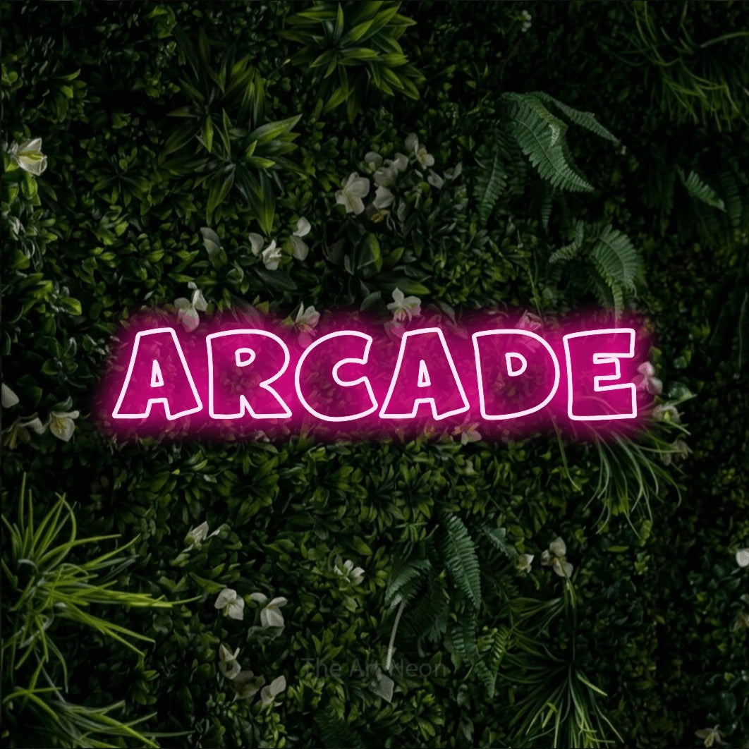 LED neon sign reading “Arcade”, arranged in a single line.