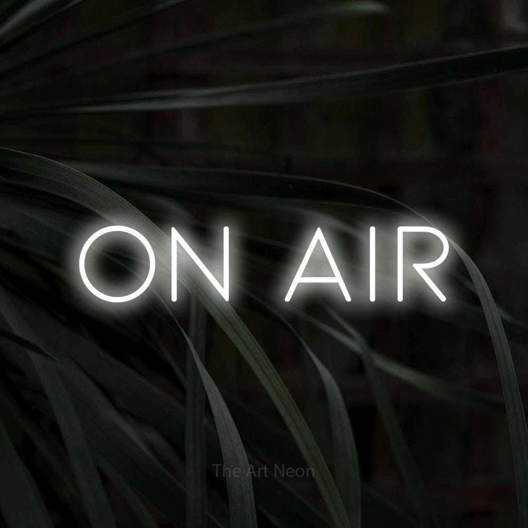 LED neon sign reading “On Air”, arranged in a single line.