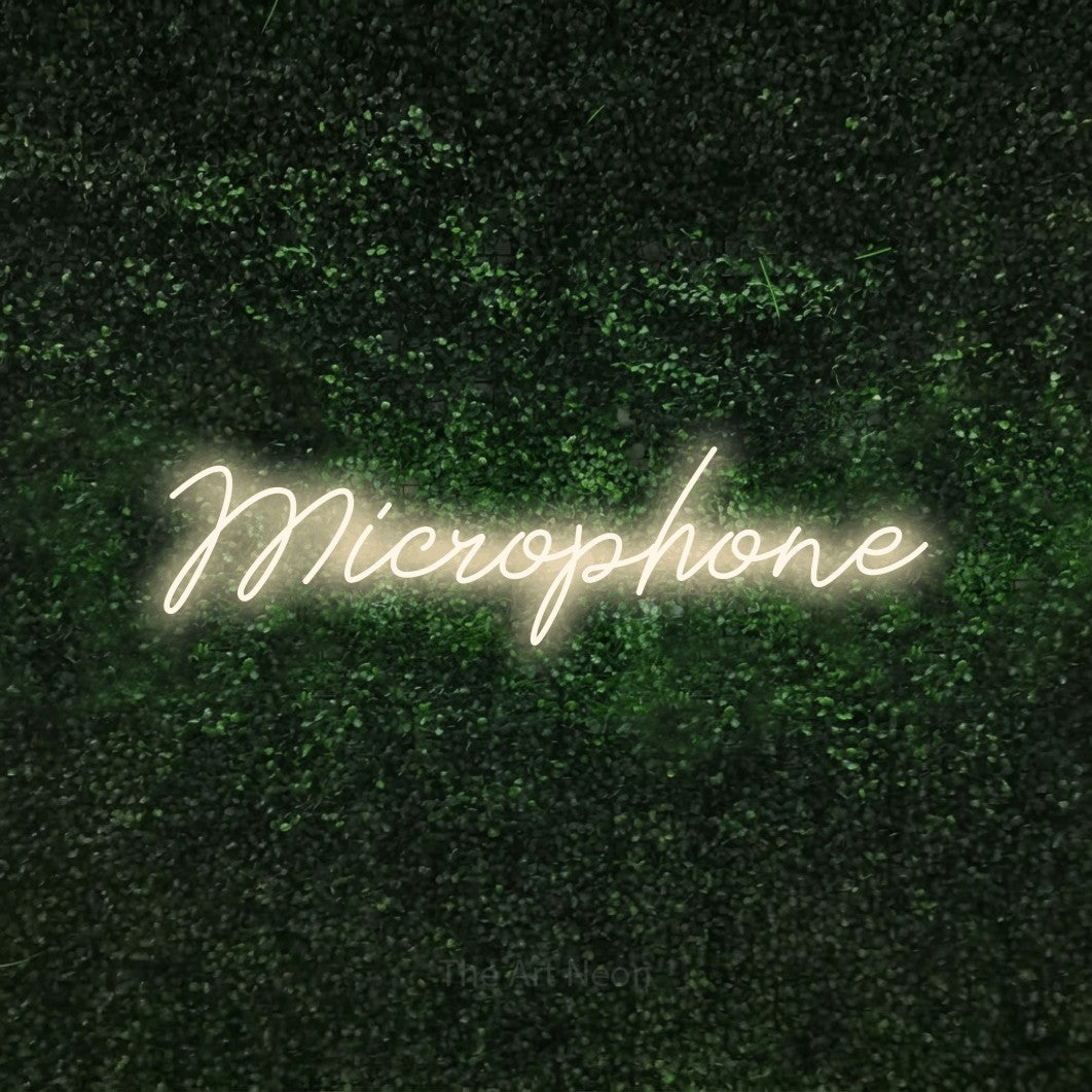 LED neon sign reading “Microphone”, arranged in a single line.