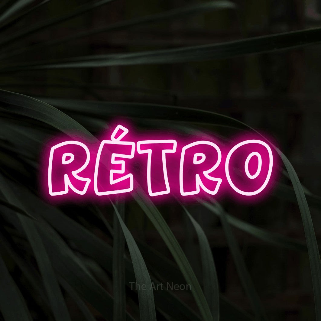 LED neon sign reading “rétro”, arranged in a single line.