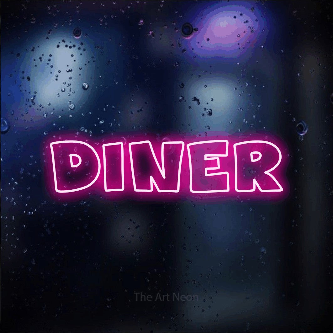 LED neon sign reading “DINER”, arranged in a single line.