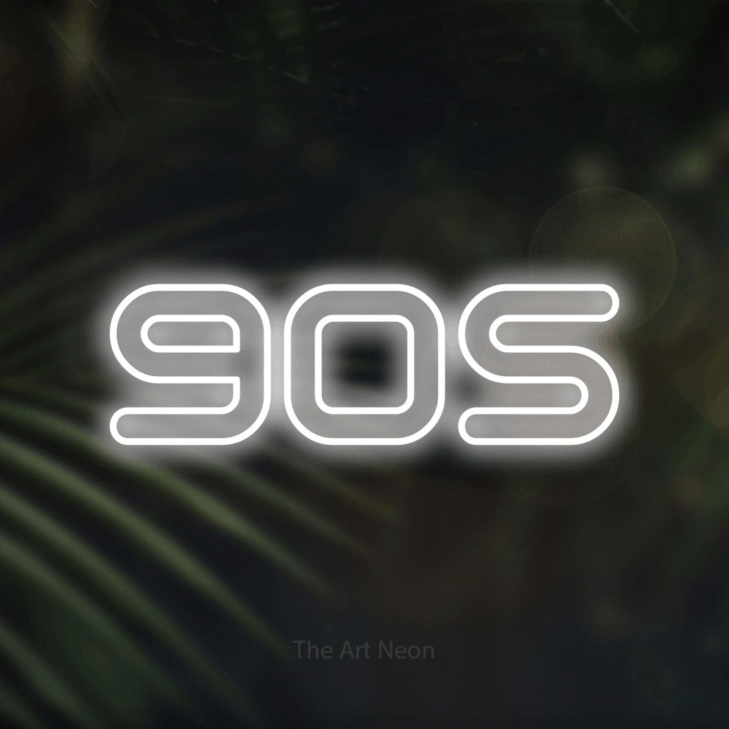 LED neon sign reading “90S”, arranged in a single line.