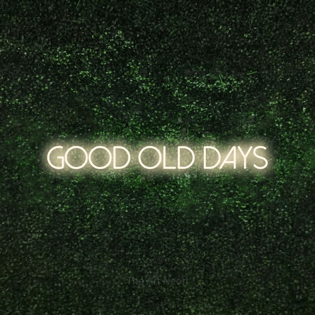 LED neon sign reading “Good Old Days”, arranged in a single line.