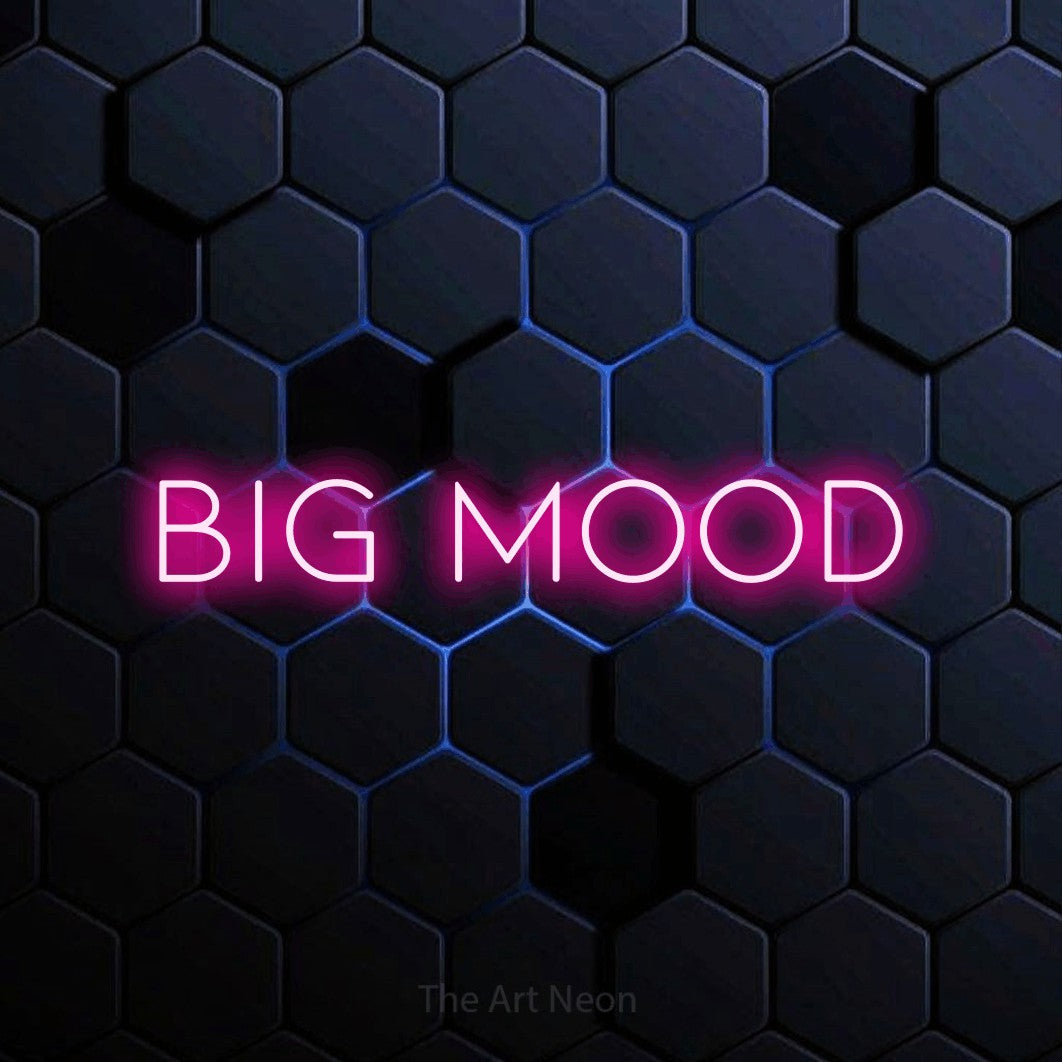 LED neon sign reading “BIG MOOD”, arranged in a single line.