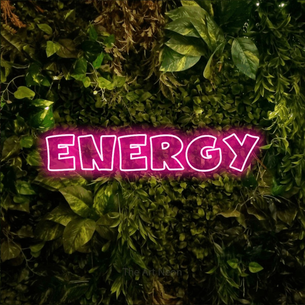 LED neon sign reading “Energy”, arranged in a single line.