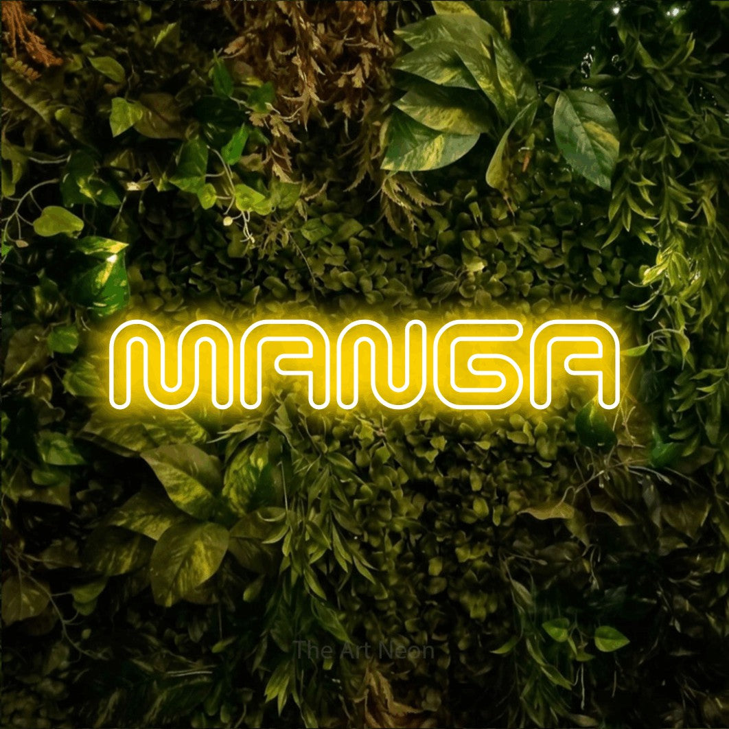 LED neon sign reading “MANGA”, arranged in a single line.