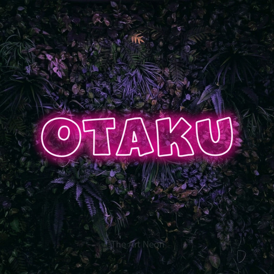 LED neon sign reading “OTAKU”, arranged in a single line.