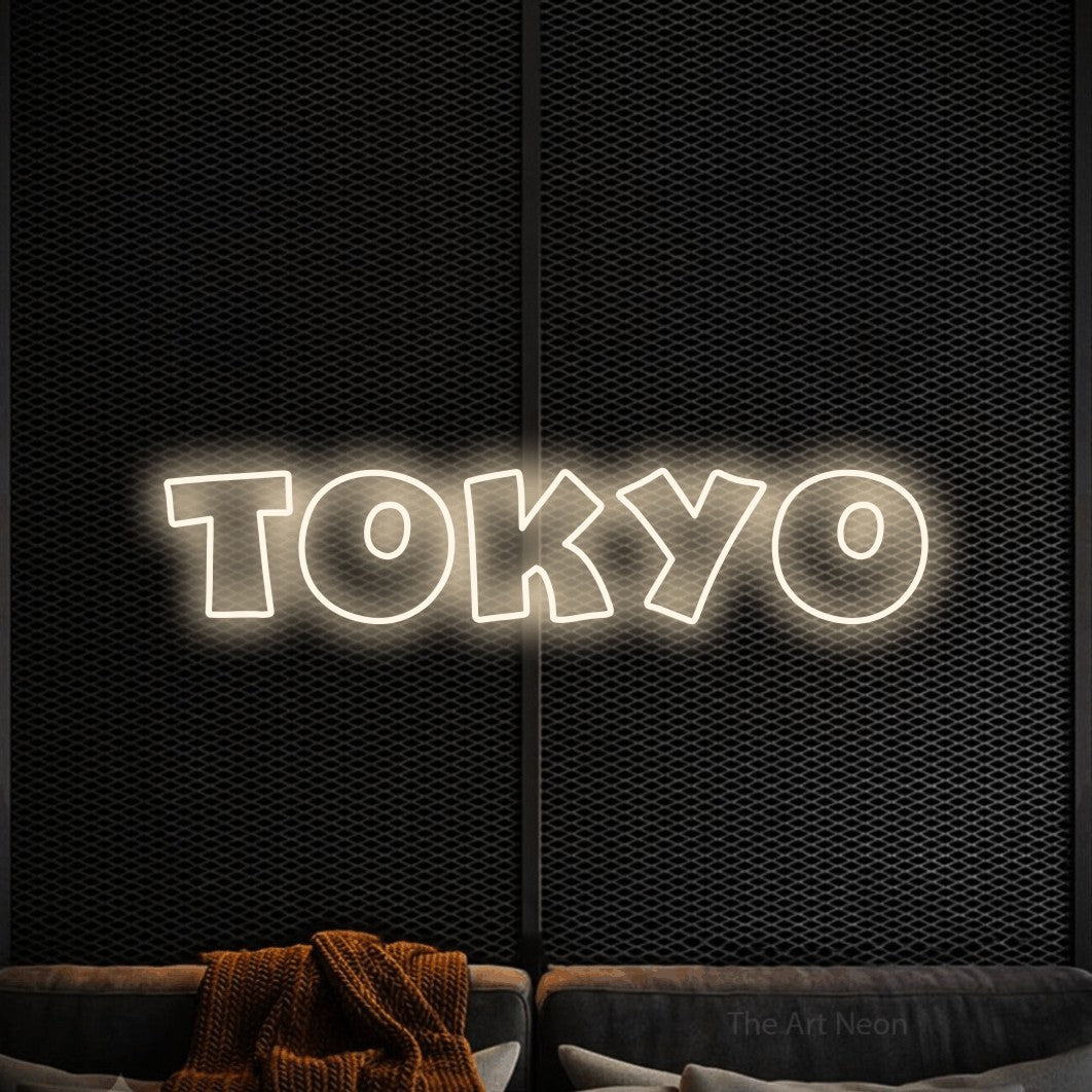 LED neon sign reading “Tokyo”, arranged in a single line.