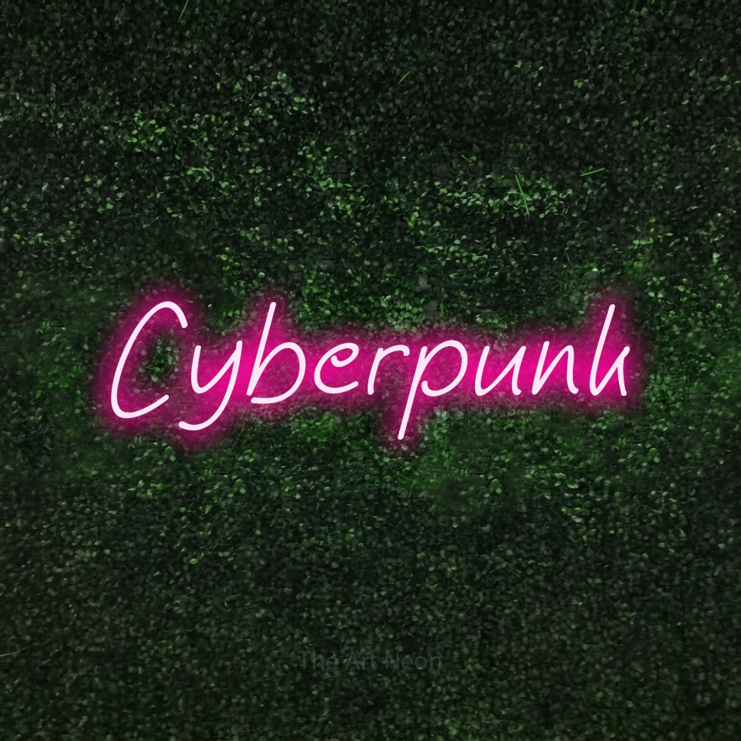 LED neon sign reading “Cyberpunk”, arranged in a single line.