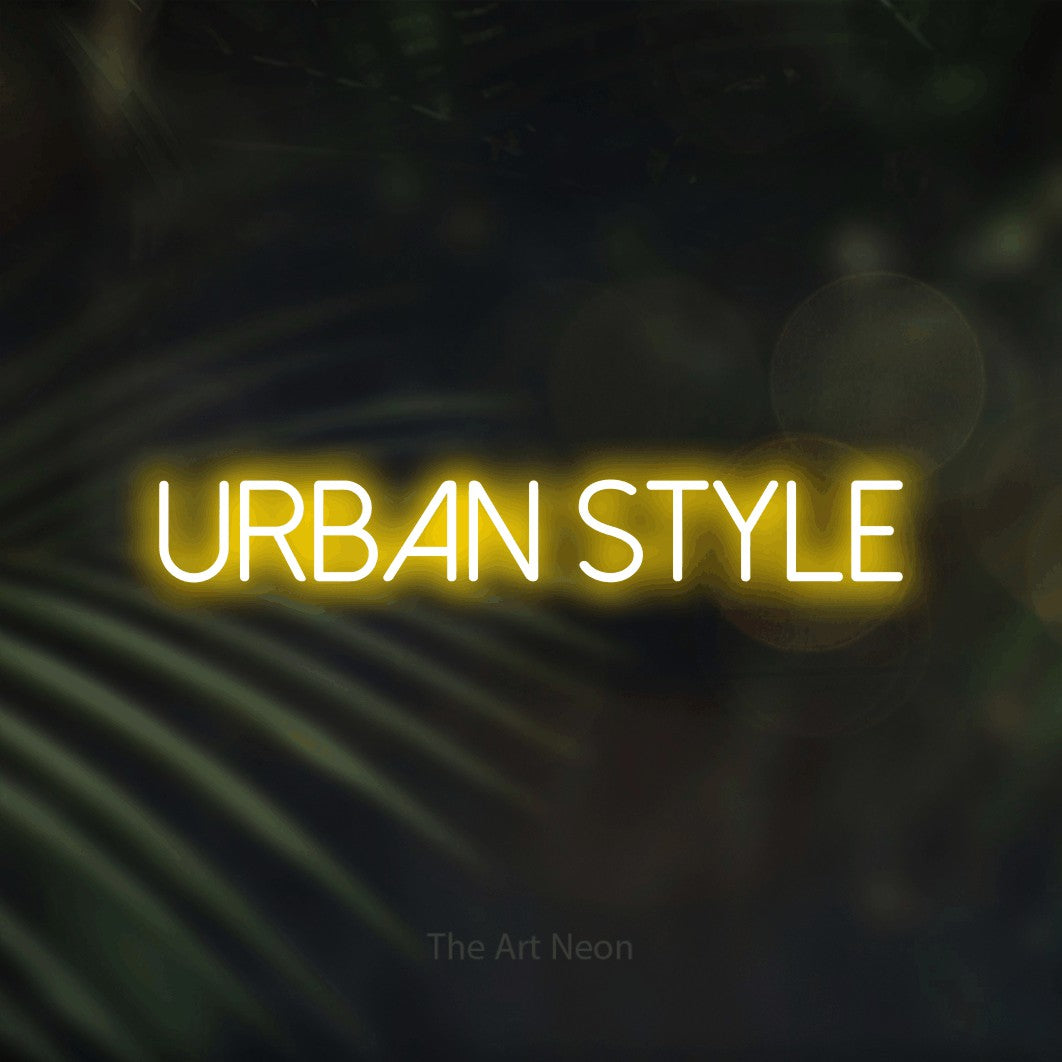 LED neon sign reading “URBAN style”, arranged in a single line.