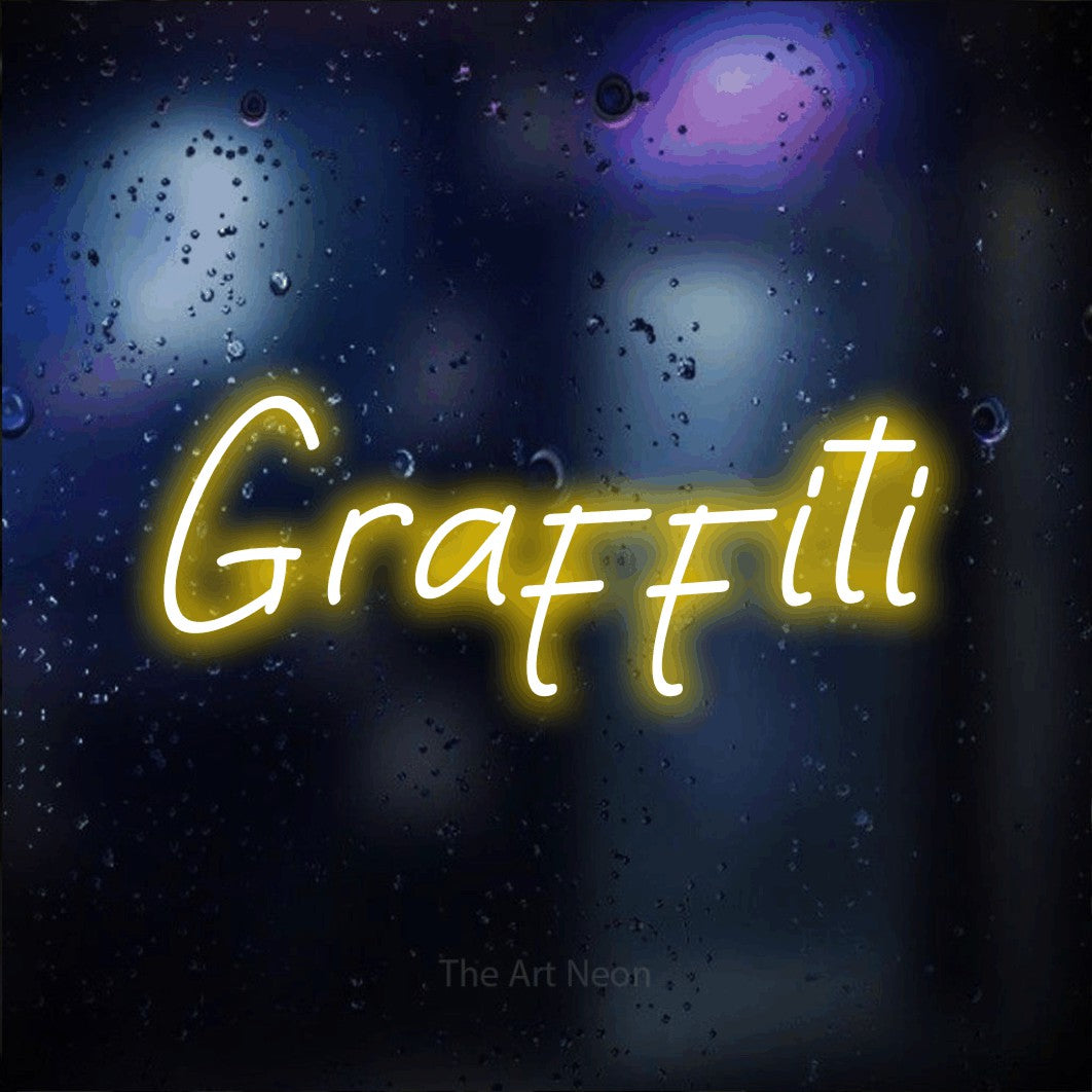 LED neon sign reading “Graffiti”, arranged in a single line.