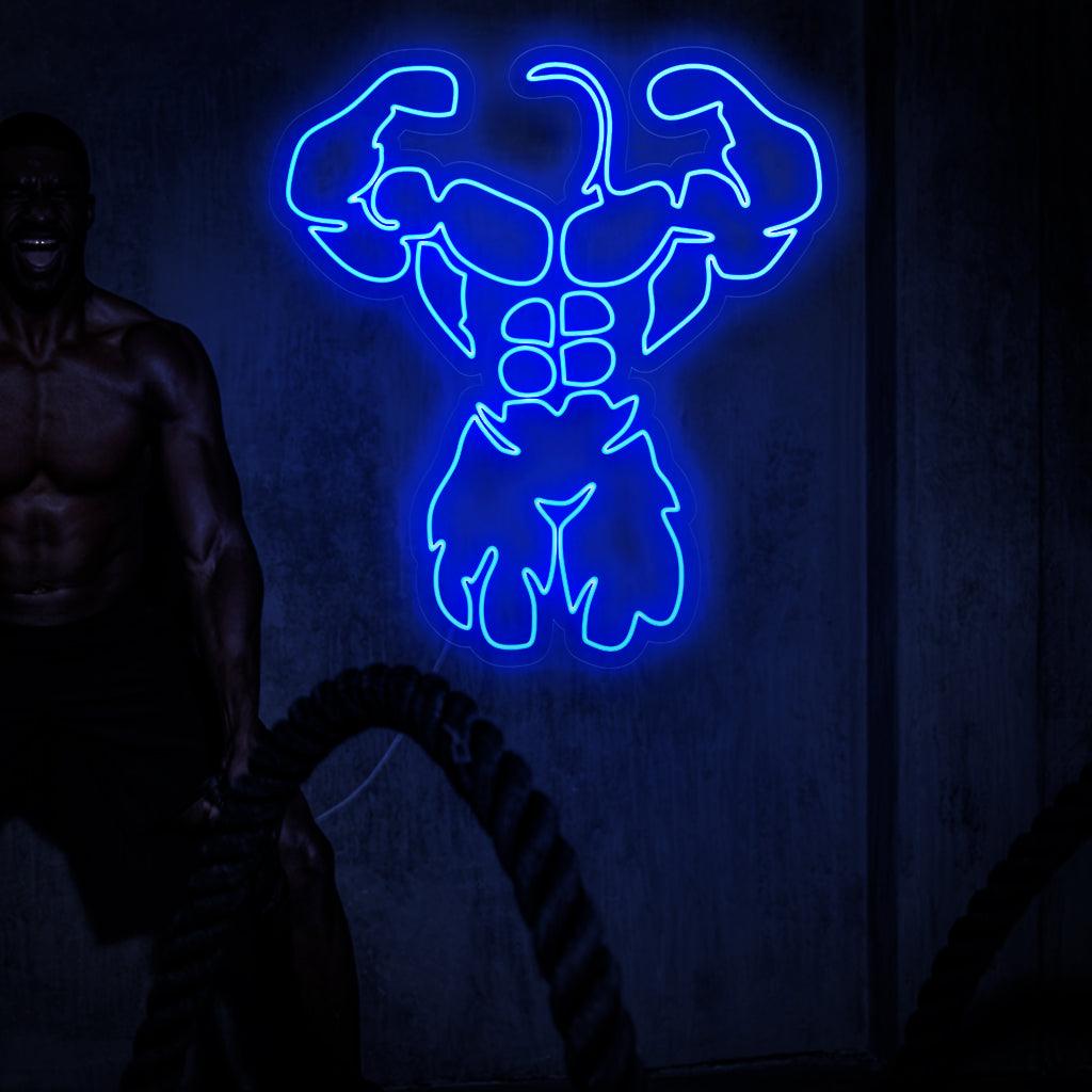 "Fitness Bodybuilder Neon Sign" lyser op med styrke, perfekt til fitnesscentre og rum, der fejrer forpligtelsen til en sund livsstil og tilføjer et dynamisk touch til stemningen.