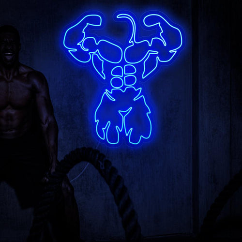 A "Fitness Bodybuilder Neon Sign" erővel világít, tökéletes fitneszközpontokba és terekbe, ahol az egészséges életmód iránti elkötelezettséget ünneplik, dinamikus hatást adva a hangulatnak.