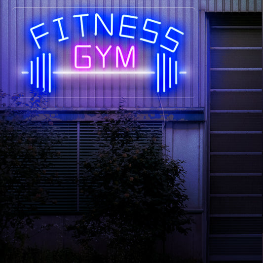 "Fitness Gym Neon Sign" lights up with energy, ideal for gyms and spaces promoting an active and healthy lifestyle, adding a dynamic touch to inspire and motivate.