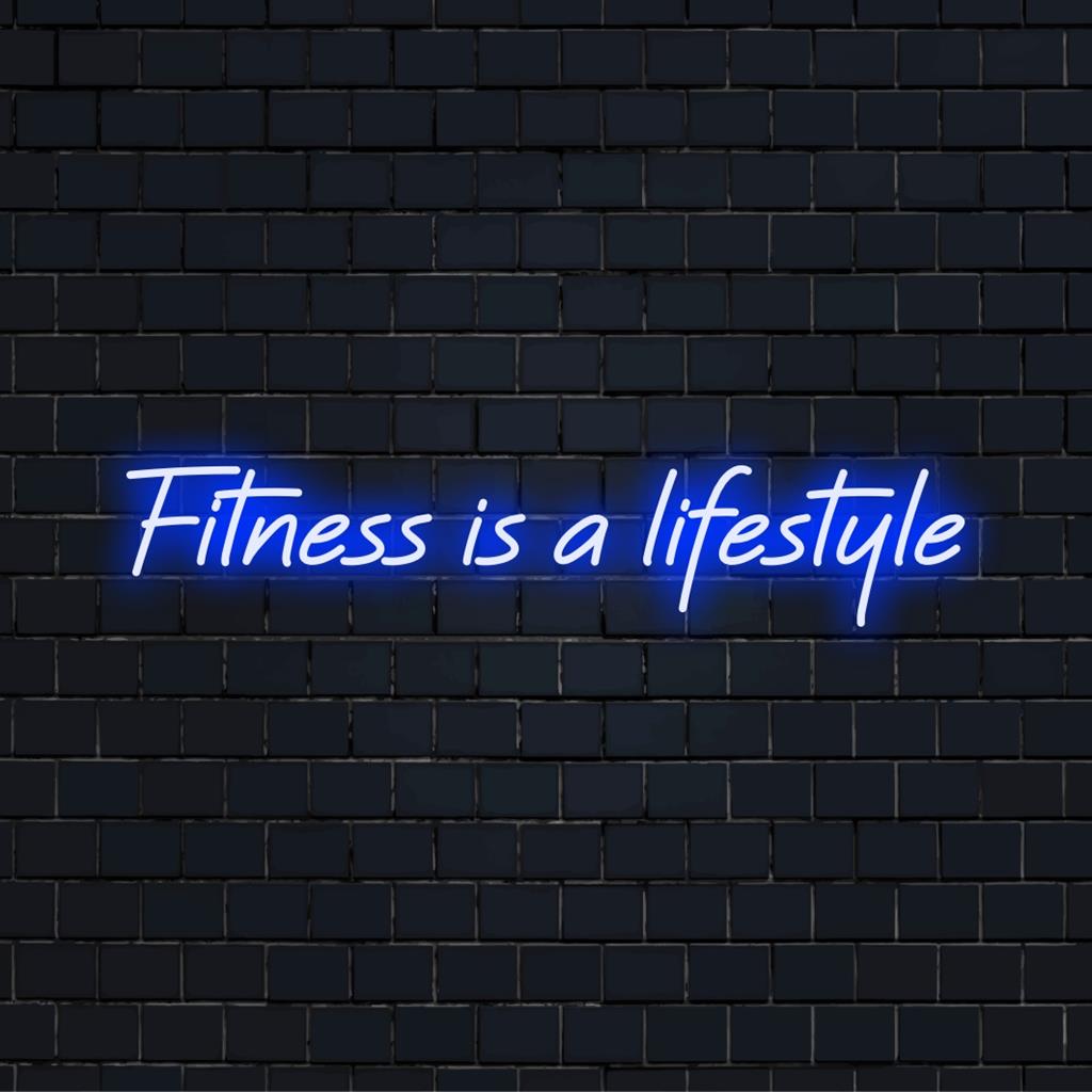 Fitness Is A Lifestyle-t megjelenítő egyedi LED fényreklám; Élénk neonfény művészet fali dekorációhoz edzőtermekben vagy otthoni helyiségekben.