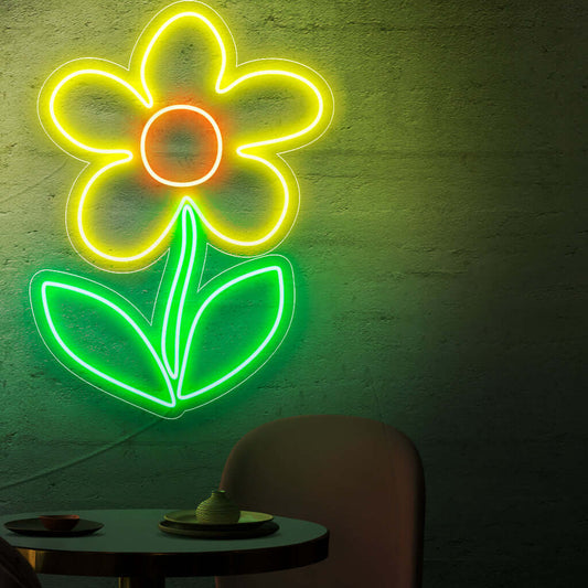 "Flower Neon Sign" lights up with blooming vibrancy, perfect for floral shops and spaces celebrating the beauty of flowers, adding a touch of nature's elegance to the ambiance.