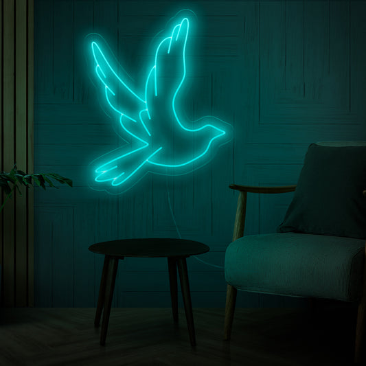 "Flying Dove Neon Sign" - Radiating tranquility, perfect for spiritual spaces and events, embracing the symbol of a soaring dove.